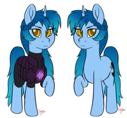 Size: 1030x954 | Tagged: safe, artist:snowpaca, oc, oc only, oc:raven sorrel, pony, unicorn, armor, movie accurate, movie reference, raised hoof, simple background, storm king armor, transparent background