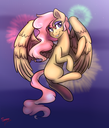 Size: 1390x1627 | Tagged: safe, artist:snowpaca, oc, oc only, oc:sunshine serenade, pegasus, pony, canterlot avenue, contest entry, female, fireworks, mare, mascot