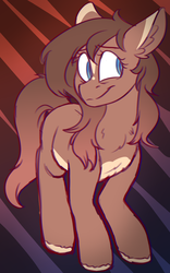 Size: 1182x1900 | Tagged: safe, artist:snowpaca, oc, oc only, oc:hickory, pony, female, fluffy, grin, mare, markings, multicolored hair, nervous, nervous smile, ponysona, shook, smiling, solo