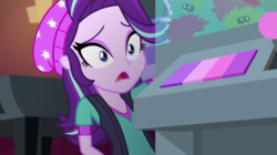 Size: 1280x718 | Tagged: safe, screencap, starlight glimmer, equestria girls, equestria girls specials, g4, my little pony equestria girls: mirror magic, beanie, hat, shocked