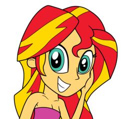 Size: 1492x1429 | Tagged: safe, artist:eagc7, sunset shimmer, human, equestria girls, g4, bare shoulder portrait, bare shoulders, bust, clothes, female, looking at you, portrait, simple background, sleeveless, smiling, strapless, transparent background, tube top