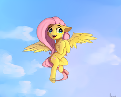 Size: 2500x2000 | Tagged: dead source, safe, artist:miokomata, fluttershy, pony, cloud, cute, cute little fangs, fangs, female, floppy ears, flying, freckles, shyabetes, sky, smiling, solo, toothbrush
