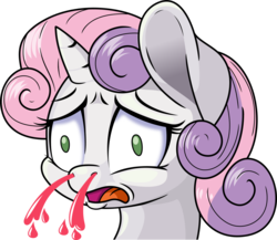 Size: 1154x1000 | Tagged: safe, artist:phucknuckl, sweetie belle, pony, unicorn, g4, blood, bust, emoticon, female, filly, inkscape, nosebleed, portrait, simple background, solo, transparent background, vector