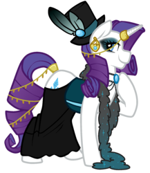 Size: 1292x1487 | Tagged: safe, artist:/d/non, rarity, pony, unicorn, g4, cabaret goth, ear piercing, earring, eyelashes, eyeshadow, feather, feather boa, female, gem, goth, gothity, hat, horn, horn ring, jewelry, lidded eyes, makeup, mare, necklace, piercing, simple background, tail ring, top hat, transparent background