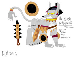 Size: 1024x788 | Tagged: safe, artist:toon-n-crossover, oc, oc only, oc:netlamachti, ahuizotl (species), aztecmastermind (reboot), concept art, concept for a fanfic, macuahuitl, non-pony oc, scabbard, simple background, sword, weapon, white background