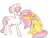 Size: 640x480 | Tagged: source needed, useless source url, safe, artist:bananasmores, nurse redheart, oc, oc:star shower, earth pony, pegasus, pony, g4, blushing, canon x oc, duo, female, floppy ears, looking away, mare, not fluttershy, simple background, sitting, sweat, white background