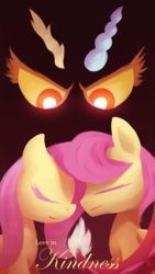 Size: 2160x3840 | Tagged: safe, artist:opticspectrum, discord, fluttershy, pegasus, pony, g4, butterscotch, eris, eyes closed, female, high res, male, mare, rule 63, self ponidox, stallion