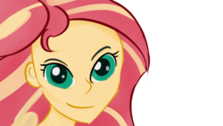 Size: 1280x720 | Tagged: artist needed, source needed, safe, sunset shimmer, equestria girls, g4, 1000 hours in ms paint, bust, creepy, female, looking at you, portrait, simple background, solo, white background