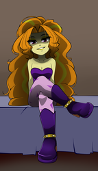 Size: 800x1400 | Tagged: safe, artist:nekojackun, adagio dazzle, equestria girls, g4, my little pony equestria girls: rainbow rocks, bare shoulders, boots, breasts, cleavage, crossed legs, female, grin, high heel boots, long hair, looking at you, seductive, seductive look, shoes, sitting, sleeveless, smiling, solo, strapless