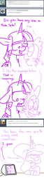 Size: 1280x5120 | Tagged: safe, artist:adorkabletwilightandfriends, princess celestia, spike, twilight sparkle, alicorn, dragon, pony, ask adorkable twilight, ask adorkable twilight and friends, g4, chest fluff, comic, female, lineart, male, mare, question, ship:twispike, shipper on deck, shipping, straight, surveillance, tumblr, twilight sparkle (alicorn)