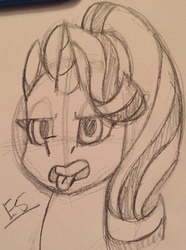 Size: 952x1280 | Tagged: safe, artist:ashartsathing, starlight glimmer, pony, unicorn, g4, annoyed, bust, female, mare, open mouth, portrait, sketch, solo, tongue out, traditional art