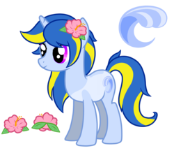 Size: 1000x877 | Tagged: safe, artist:rayhiros, oc, oc only, oc:wave shine, pony, unicorn, female, flower, flower in hair, hibiscus, mare, simple background, solo, transparent background