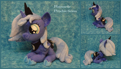 Size: 3500x2000 | Tagged: safe, artist:bluedragonflyplush, princess luna, alicorn, pony, g4, female, filly, filly luna, high res, irl, jewelry, photo, plushie, prone, regalia, solo, woona, younger