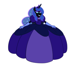 Size: 1600x1400 | Tagged: safe, artist:regularmouseboy, nightmare moon, anthro, g4, clothes, commission, dress, female, gown, impossibly large dress, simple background, solo, transparent background