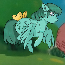 Size: 800x800 | Tagged: safe, artist:jadejellie, medley, pegasus, pony, g1, bow, female, flying, mare, solo, tail bow