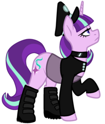 Size: 1225x1450 | Tagged: safe, artist:/d/non, starlight glimmer, pony, unicorn, g4, alternate hairstyle, boots, cap, choker, clothes, eyelashes, female, goth, hat, hilarious in hindsight, lidded eyes, mare, military goth, shoes, simple background, starlight himmler, transparent background