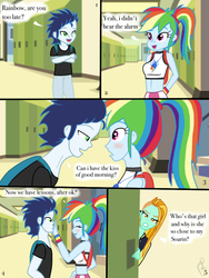 Size: 768x1024 | Tagged: safe, artist:ilaria122, lightning dust, rainbow dash, soarin', comic:a mysterious rival, equestria girls, g4, equestria girls-ified, female, geode of super speed, magical geodes, male, ship:soarindash, shipping, straight