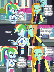 Size: 768x1024 | Tagged: safe, artist:ilaria122, lightning dust, rainbow dash, comic:a mysterious rival, equestria girls, g4, equestria girls-ified, geode of super speed, implied shipping, implied soarin', implied soarindash, implied straight, magical geodes