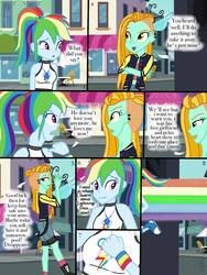 Size: 768x1024 | Tagged: safe, artist:ilaria122, lightning dust, rainbow dash, comic:a mysterious rival, equestria girls, g4, equestria girls-ified, geode of super speed, implied shipping, implied soarin', implied soarindash, implied straight, magical geodes