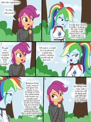 Size: 768x1024 | Tagged: safe, artist:ilaria122, rainbow dash, scootaloo, comic:a mysterious rival, equestria girls, g4, geode of super speed, implied shipping, implied soarin', implied soarindash, implied straight, magical geodes