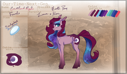 Size: 1600x933 | Tagged: safe, artist:notthemosttalented, oc, oc only, oc:courtland apple, earth pony, pony, female, mare, offspring, parent:big macintosh, parent:princess luna, parents:lunamac, reference sheet, solo