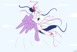 Size: 3496x2362 | Tagged: safe, artist:taurson, twilight sparkle, alicorn, pony, g4, cloud, color loss, female, floppy ears, flying, high res, mare, panic, solo, twilight sparkle (alicorn)