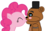 Size: 3148x1976 | Tagged: safe, artist:twilightlsparkle, pinkie pie, g4, animatronic, blushing, crossover, crossover shipping, female, five nights at freddy's, freddy fazbear, kissing, male, shipping, simple background, straight, white background