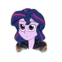 Size: 2560x2560 | Tagged: safe, artist:cybersquirrel, sci-twi, twilight sparkle, equestria girls, g4, clothes, clothes swap, female, high res, jacket, leather jacket, no glasses, simple background, traditional art, white background