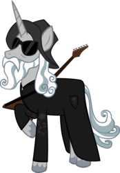 Size: 3378x4859 | Tagged: safe, artist:ironm17, star swirl the bearded, pony, unicorn, g4, clothes, electric guitar, guitar, hat, male, musical instrument, rock (music), simple background, solo, sunglasses, transparent background, trenchcoat, vector, zz top