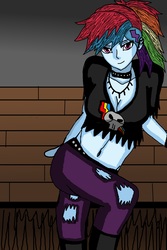 Size: 4400x6600 | Tagged: safe, artist:takrontoxicity, rainbow dash, equestria girls, g4, absurd resolution, clothes, female, rock (music), rocker, solo