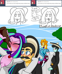 Size: 2000x2400 | Tagged: safe, artist:jake heritagu, adagio dazzle, aria blaze, sonata dusk, comic:aria's archives, equestria girls, g4, alcohol, beer, cigarette, clothes, comic, high res, mariachi, vulgar description