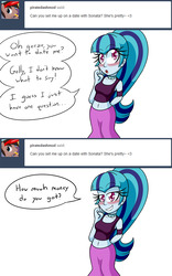 Size: 1000x1600 | Tagged: safe, artist:jake heritagu, sonata dusk, comic:aria's archives, equestria girls, g4, belly button, blushing, clothes, comic, gold digger, midriff