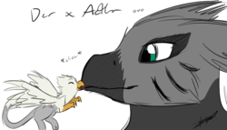 Size: 1234x707 | Tagged: safe, artist:tinibirb, color edit, edit, oc, oc only, oc:aether, oc:der, classical hippogriff, griffon, hippogriff, colored, duo, gay, kissing, male, micro, sketch