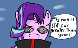 Size: 1172x725 | Tagged: safe, artist:artiks, starlight glimmer, g4, akatsuki, cloud, my pain is greater than yours, nagato, naruto, pain (naruto), rinnegan, speech bubble