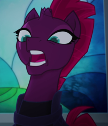 Size: 688x803 | Tagged: safe, screencap, tempest shadow, pony, g4, my little pony: the movie, broken horn, cropped, eye scar, female, horn, open mouth, order, scar, solo, throne room, yelling