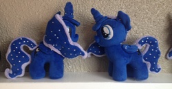 Size: 2944x1534 | Tagged: safe, artist:sen5, princess luna, alicorn, pony, g4, female, folded wings, irl, mare, missing accessory, photo, plushie, solo