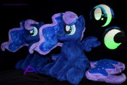 Size: 1024x683 | Tagged: safe, artist:kiashone, princess luna, alicorn, pony, g4, female, filly, filly luna, irl, missing accessory, photo, plushie, sitting, solo, spread wings, wings, woona, younger