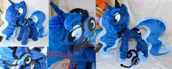 Size: 1024x410 | Tagged: safe, artist:my-little-plush, princess luna, alicorn, pony, gamer luna, g4, female, folded wings, headset, irl, mare, missing accessory, photo, plushie, solo, watermark