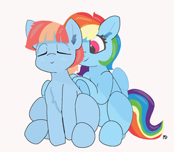 Size: 1280x1116 | Tagged: safe, artist:pabbley, color edit, edit, rainbow dash, windy whistles, pegasus, pony, g4, colored, cute, dashabetes, eyes closed, female, like mother like daughter, like parent like child, mare, massage, mother and child, mother and daughter, sitting, windybetes, wings
