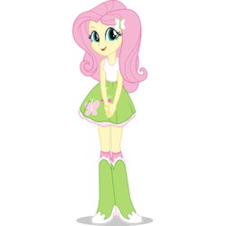 Size: 400x400 | Tagged: safe, fluttershy, equestria girls, g4, official, boots, clothes, cute, female, shoes, simple background, skirt, socks, solo, tank top, transparent background