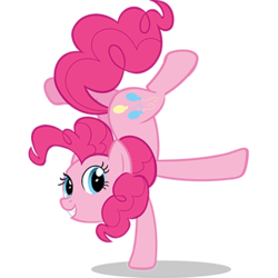 Size: 400x400 | Tagged: safe, pinkie pie, earth pony, pony, g4, official, female, handstand, looking at you, simple background, smiling, solo, transparent background, upside down