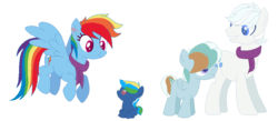 Size: 1023x445 | Tagged: safe, artist:iminitelakes, artist:selenaede, double diamond, rainbow dash, oc, oc:bunny slope, oc:jack frost, earth pony, pegasus, pony, g4, baby, baby pony, base used, clothes, colored pupils, colt, doubledash, female, filly, handsome, male, offspring, parent:double diamond, parent:rainbow dash, parents:doubledash, scar, scarf, shipping, simple background, straight, transparent background