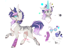 Size: 1024x768 | Tagged: safe, artist:akiiichaos, oc, oc only, hybrid, zony, female, headphones, leg warmers, magical lesbian spawn, offspring, parent:vinyl scratch, parent:zecora, reference sheet, solo