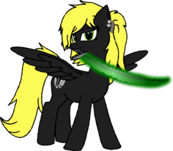 Size: 1410x1230 | Tagged: safe, oc, oc only, oc:aalst the blade of society, oc:veen sundown, horse, pegasus, pony, blonde, cutie mark, female, green eyes, magic, mare, piercing, ponytail, simple background, standing, sundown clan, sword, weapon