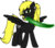 Size: 1410x1230 | Tagged: safe, oc, oc only, oc:aalst the blade of society, oc:veen sundown, horse, pegasus, pony, black and yellow, blonde, cutie mark, female, green eyes, green glow, magic, mare, piercing, ponytail, simple background, standing, sundown clan, sword, weapon