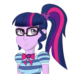 Size: 1500x1500 | Tagged: safe, artist:xethshade, sci-twi, twilight sparkle, human, equestria girls, g4, my little pony equestria girls: better together, bowtie, clothes, female, geode of telekinesis, glasses, ponytail, simple background, solo, white background