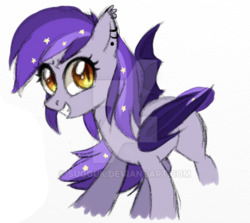 Size: 600x535 | Tagged: safe, artist:sugguk, oc, oc only, oc:succus bling, bat pony, pony, colored sketch, female, mare, obtrusive watermark, sketch, solo, watermark