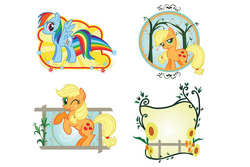 Size: 600x400 | Tagged: safe, applejack, rainbow dash, g4, official, badge, bedroom eyes, concept art, hasbro, hatless, missing accessory, simple background, stock image, stock vector, white background