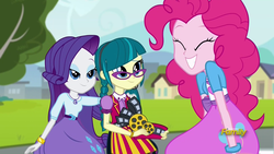 Size: 1920x1080 | Tagged: safe, screencap, juniper montage, pinkie pie, rarity, equestria girls, equestria girls specials, g4, my little pony equestria girls: mirror magic, discovery family logo