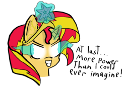 Size: 945x645 | Tagged: safe, artist:artiks, sunset shimmer, pony, unicorn, g4, big crown thingy, element of magic, female, glowing eyes, jewelry, mare, regalia, simple background, solo, sombra eyes, white background